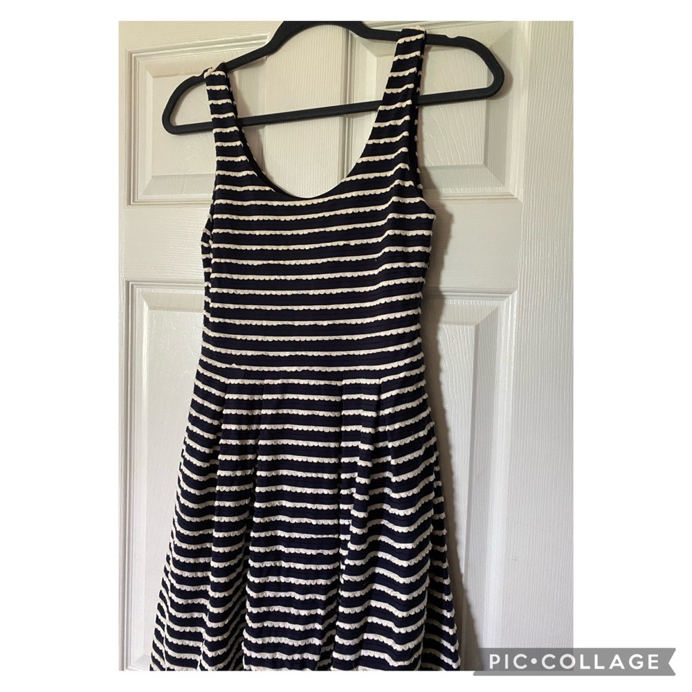 Navy blue and white scallop dress